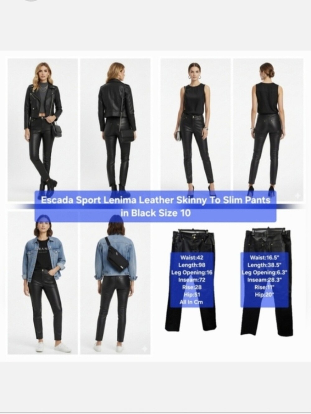 Escada Sport Lenima Leather Skinny To Slim Fit Pants Size US 10